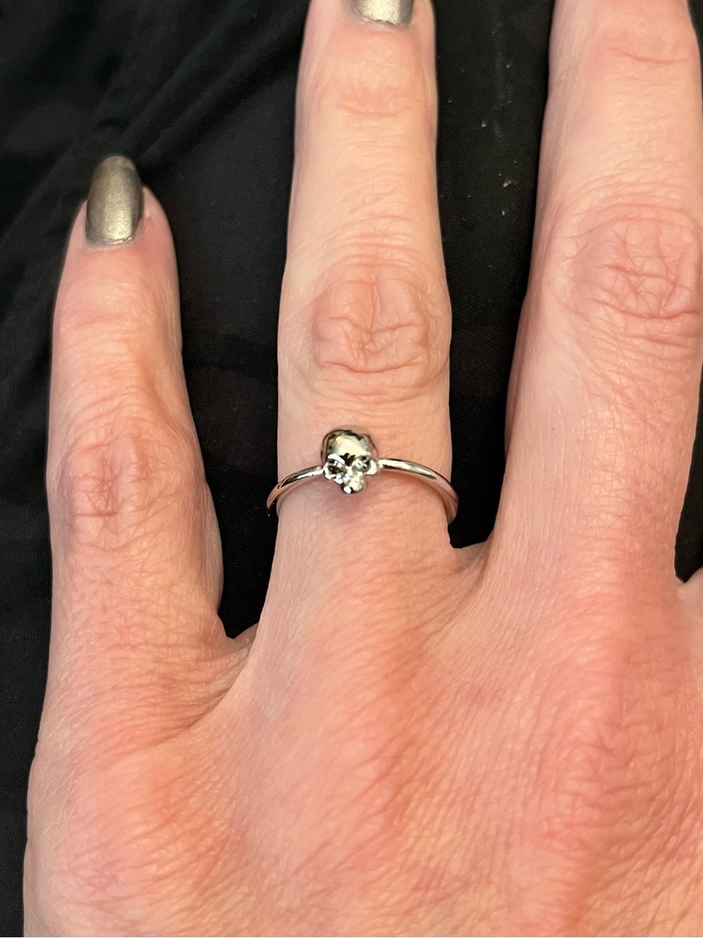 Silver Tone Mini Skull Ring, size 5